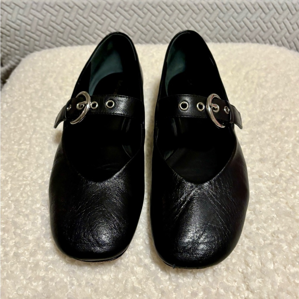 Reformation Bethany Black Napa  Leather Ballet Flats